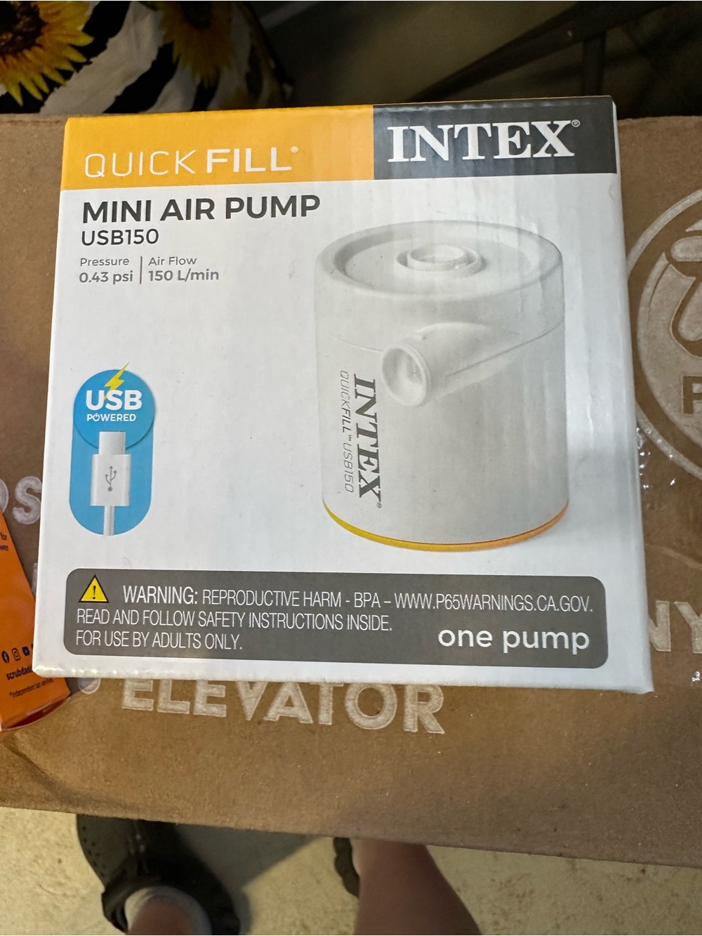 Intex Quick-Fill Mini USB Air Pump - White/Yellow Accents